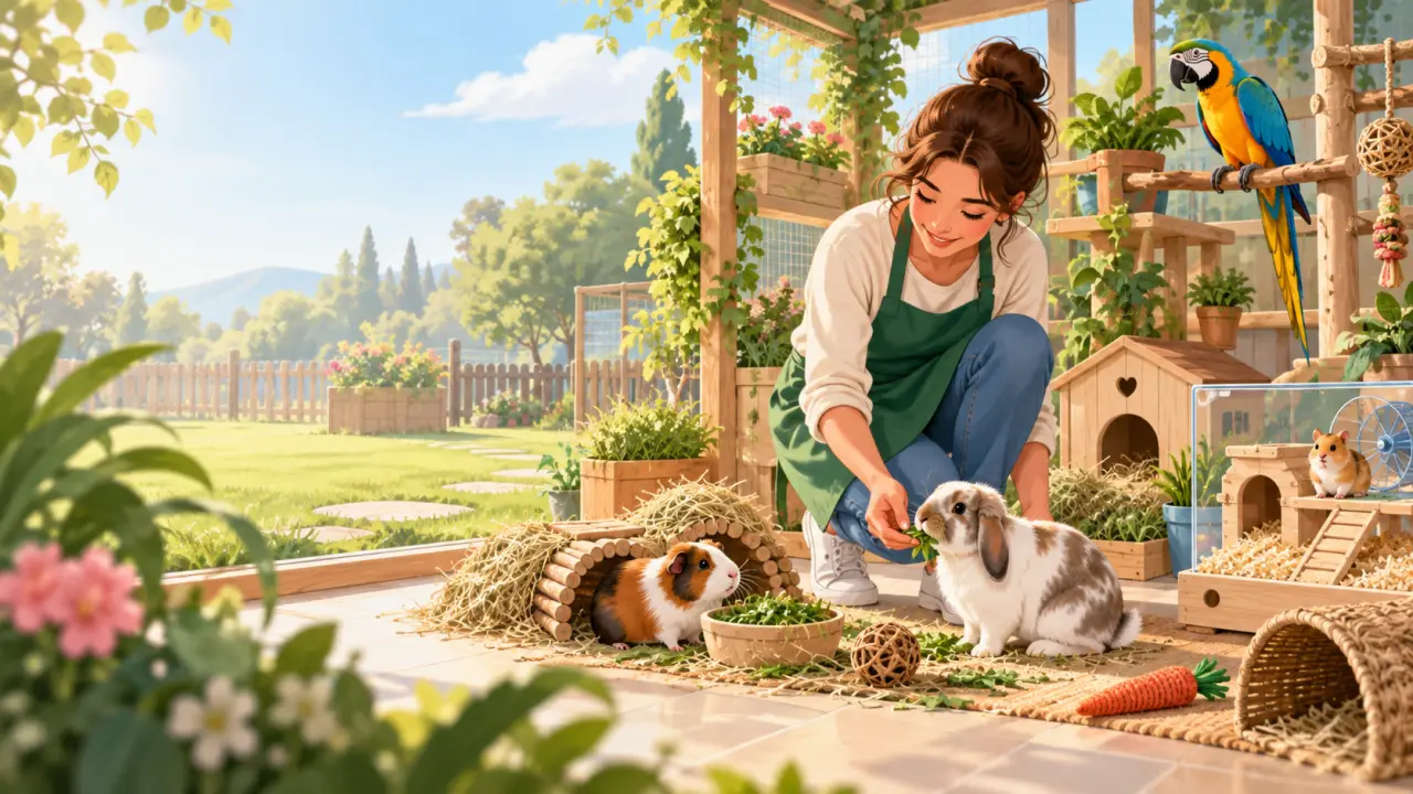 Lapin et petit animal de compagnie dans un espace de garde confortable