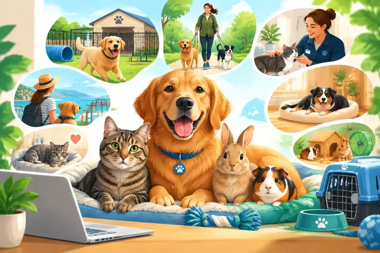 Animaux de compagnie heureux en garde