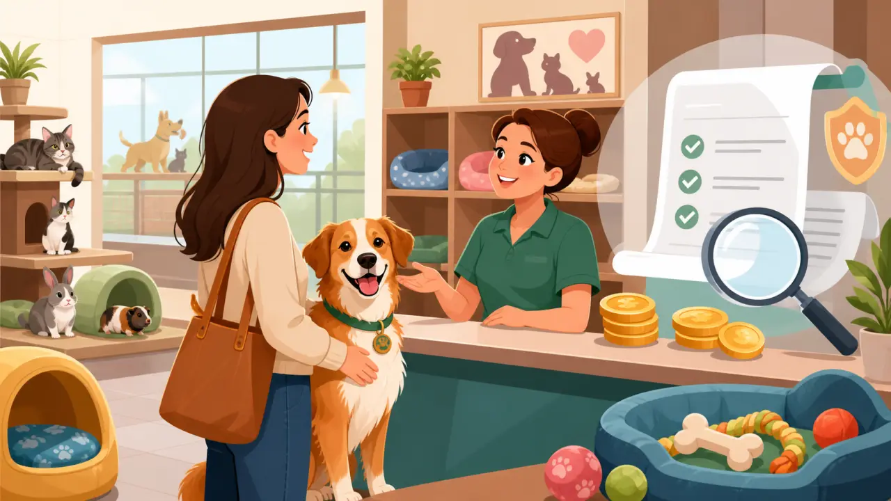 Illustration d'une pension canine avec un chien serein dans un univers coloré