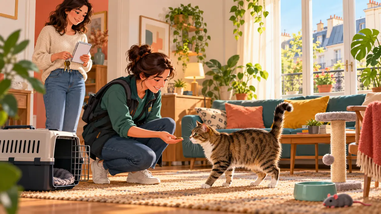 Chat serein dans son environnement pendant une visite à domicile