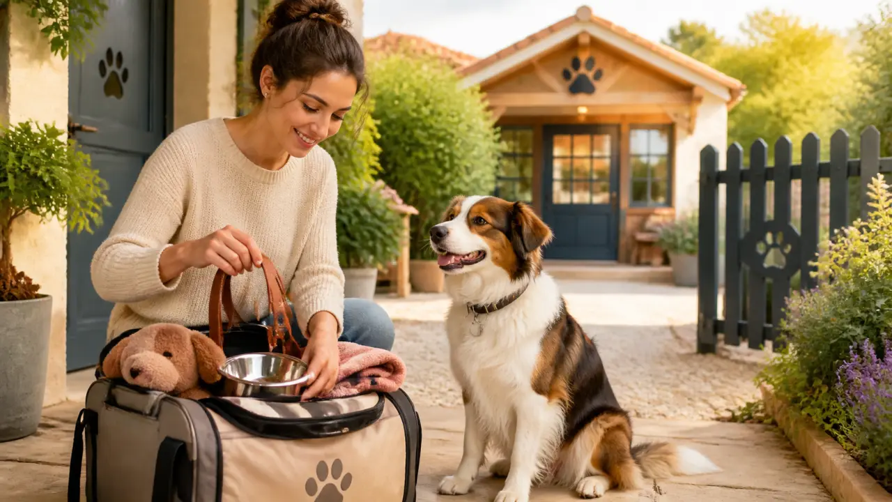Illustration d'un chien heureux prêt pour la pension